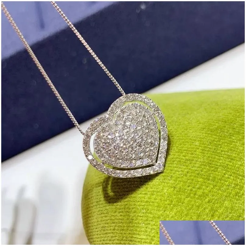 2023 Handmade Heart Pendant Sparkling Luxury Jewelry 925 Sterling Silver Pave White Sapphire CZ Diamond Gemstones Party Women Clavicle Necklace For Lover