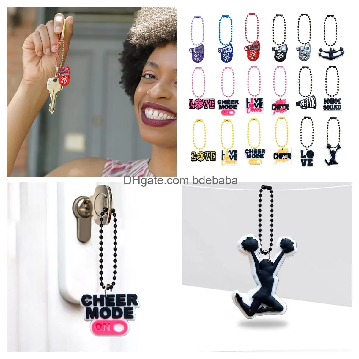 18pcs cheerleading keychain bead keychains multi color charm key ring hanging chain jewelry accessories for bags girls bracelet shoes
