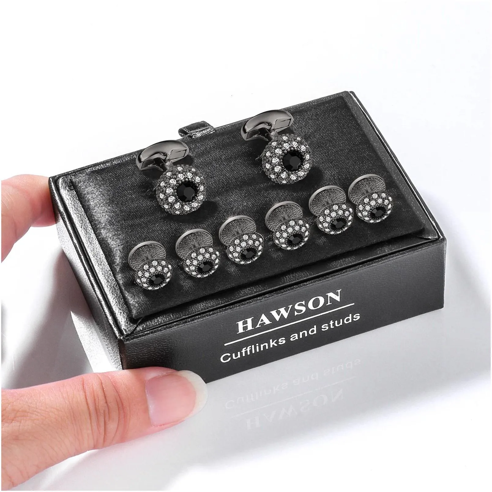 Cuff Links Hawson Luxury Crystal Cufflinks And Studs For Men Tuxedo Collar Set French Shirt Mens Jewelry 240419 Drop Delivery Tie Clas Dhlfx