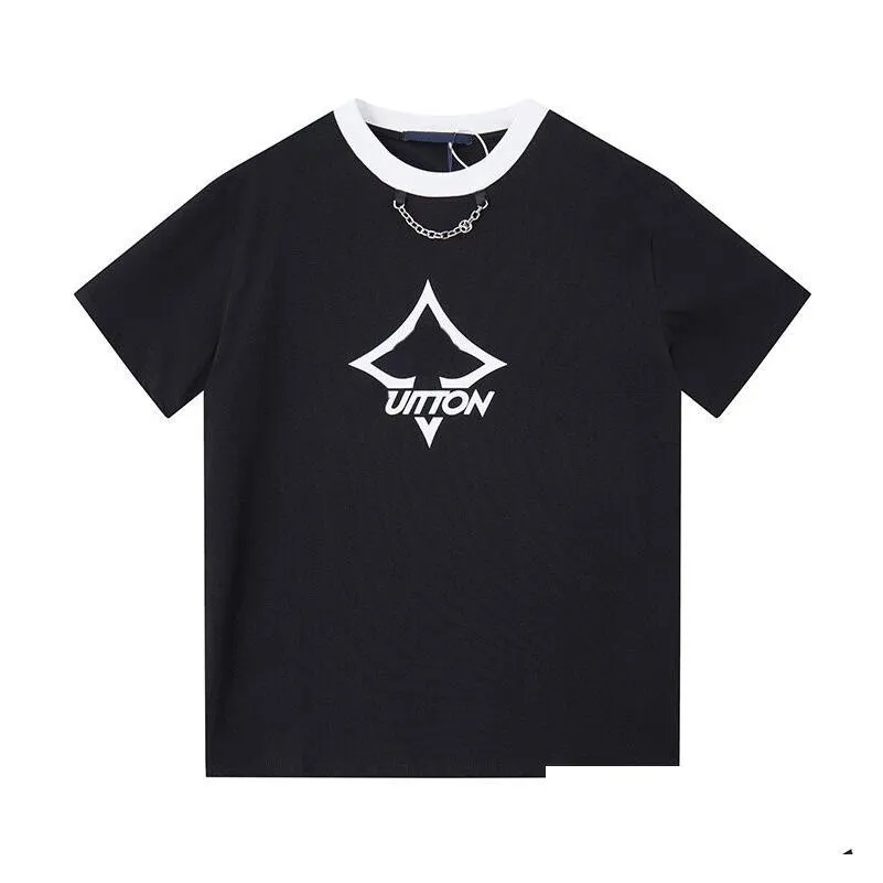 Men`S Plus Tees & Polos 2023Ss Early Spring New High-Grade Cotton Printed T-Shirt Round Neck Stitching Plover Short Sleeves Size M-Xx Dhctv