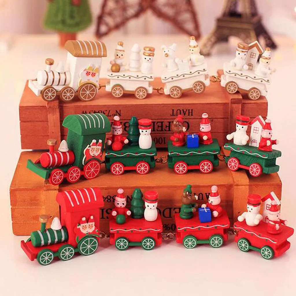 Mini Christmas Decoration Wooden Train toy Home Decor Xmas Gift Kids Baby Toy Vehicles Children Car Santa Decor#35 Y201020