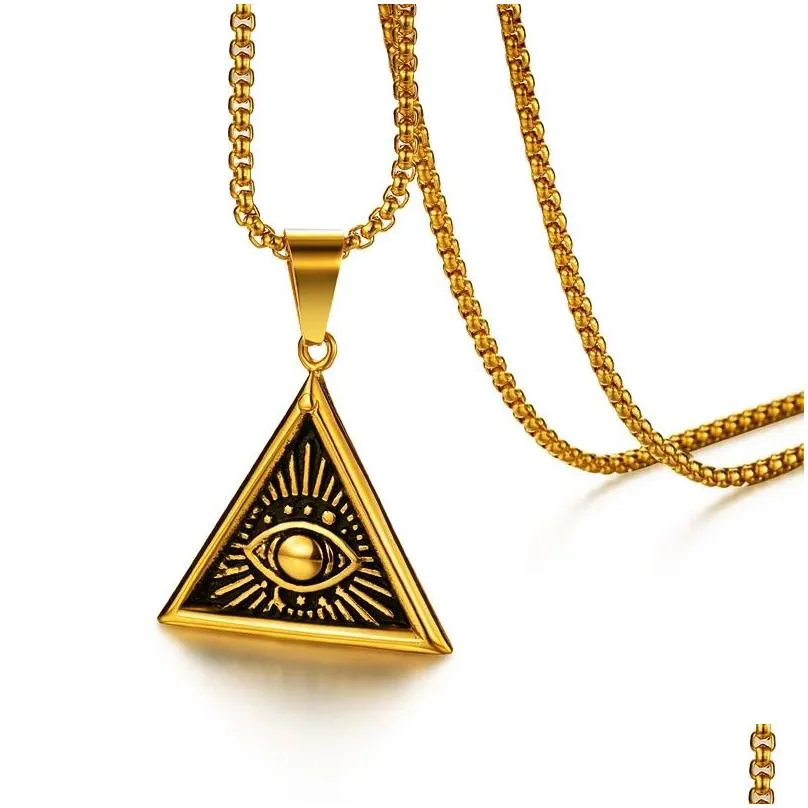 Pendant Necklaces Egyptian Egypt Pyramid Necklace 14K Yellow Gold All-Seeing Evil Eye Geometric Triangle Jewelry Drop Delivery Pendant Dhzmq