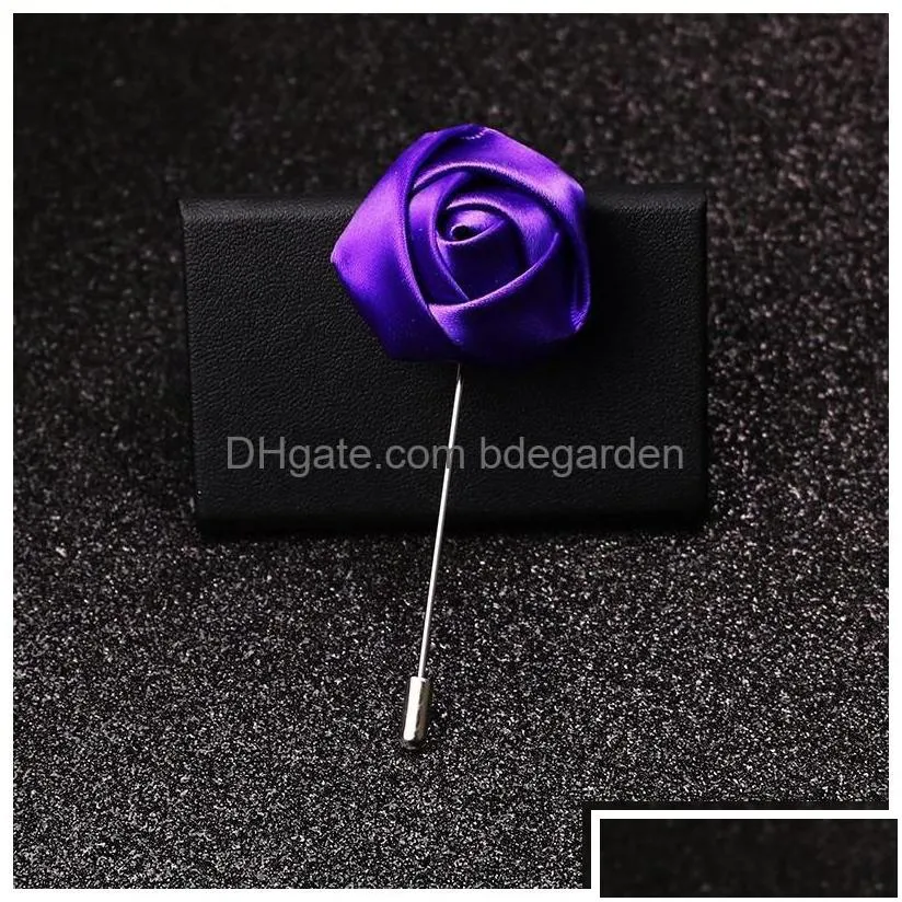 Pins Brooches Fabric Rose Flower Brooch For Mens Uniform Coat Clothes Badge Lapel Pin Male Party Engagement Bridegroom Jewelry Drop De