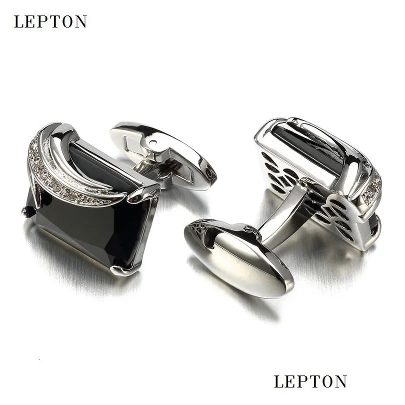 Cuff Links Lowkey Luxury Blue Glass Cufflinks For Mens Lepton Brand High Quality Square Crystal Shirt Relojes Gemelos Drop Delivery Dhsxf