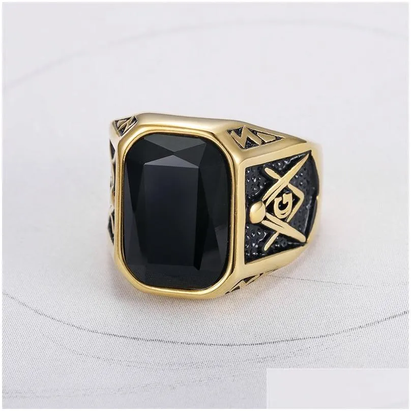 Cluster Rings Stainless Steel Big Ruby Black Blue Sapphire Mason Masonic Retro Antique Unique Gifts Signet Regalia Gothic Punk Jewelr Dhuaj