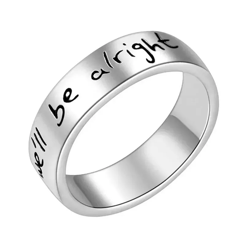 Band Rings Handwriting Well Be Alright /Treat People With Kindness Ring 14K White Gold 6Mm For Women Men Drop Delivery Jewelry Dhraf