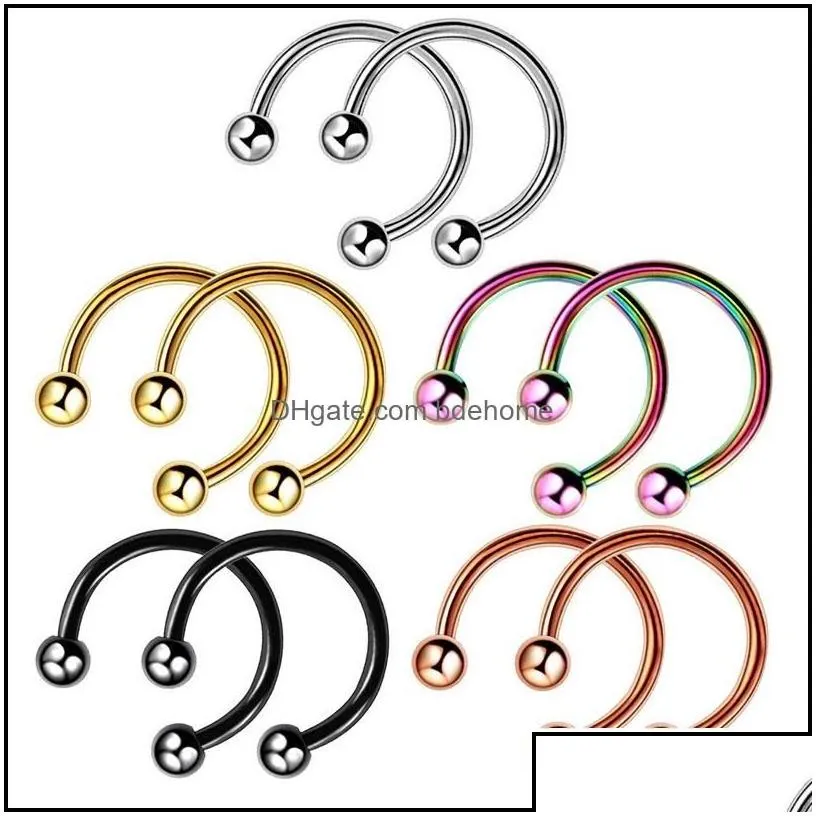 Nose Rings Studs Fashion Stainless Steel Horseshoe Fake Ring C Clip Lip Piercing Stud Hoop For Women Men 6/8/10Mm Drop Delivery Je