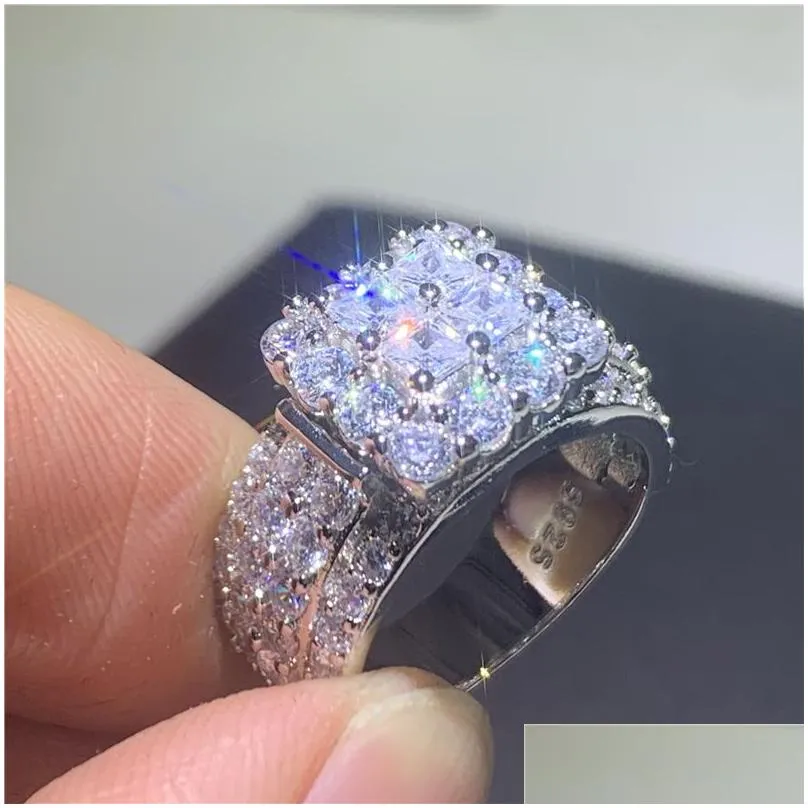 Vintage Court Ring 925 sterling Silver Square Diamond cz Promise Engagement Wedding Band Rings For Women Bridal Jewelry