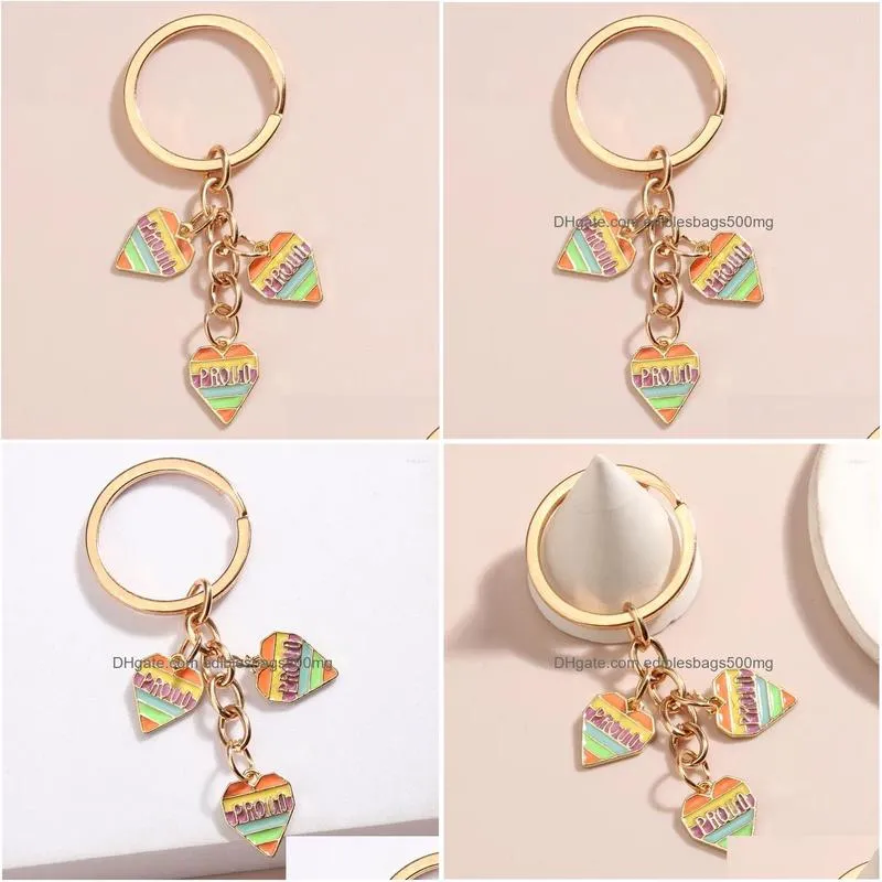 Other Home Decor Keychains Cute Enamel Keychain Letter Proud Heart Key Ring Love Chains Souvenir Gifts For Women Men Handbag Accesso Dhwtg