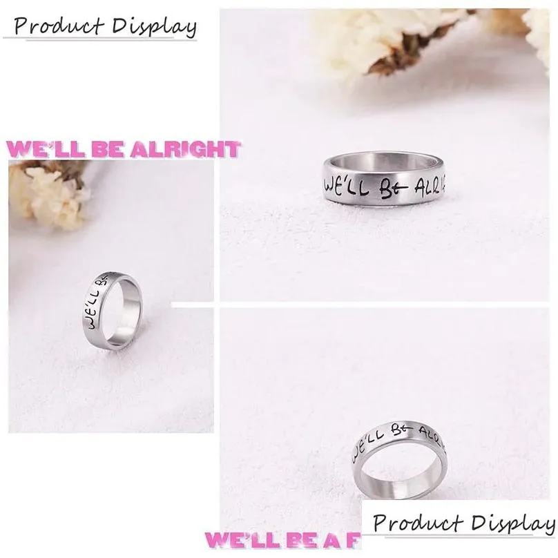 Band Rings Handwriting Well Be Alright /Treat People With Kindness Ring 14K White Gold 6Mm For Women Men Drop Delivery Jewelry Dhraf