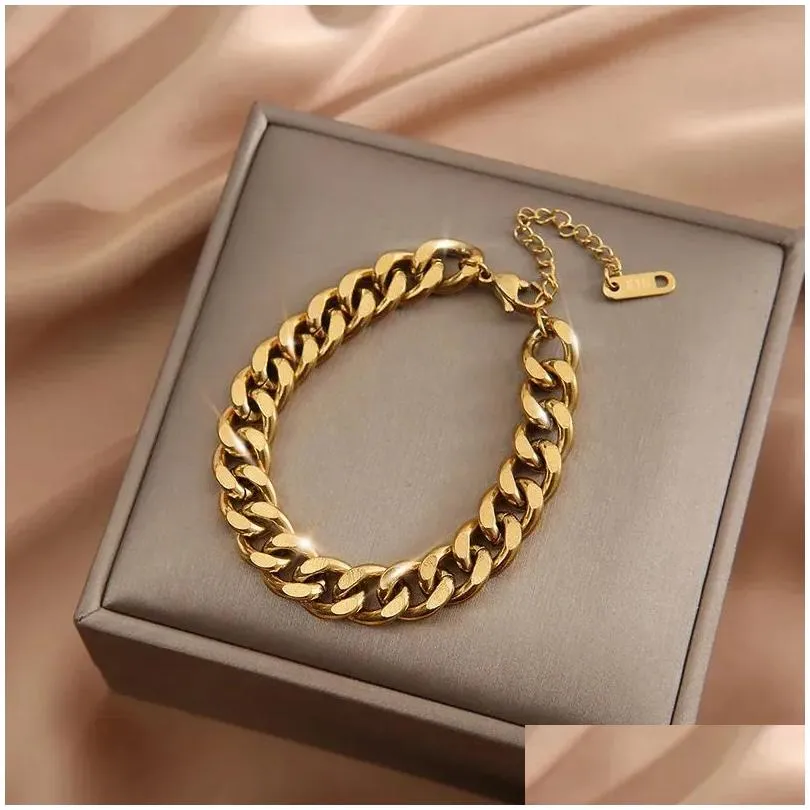 Chain 14K Yellow Gold Fashion Link Bangle Bracelet For Women Exquisite Golden Jewelry Girl Gift Drop Delivery Bracelets Dhcew