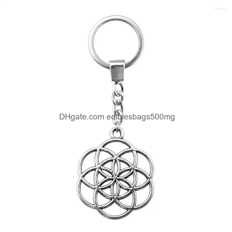 Other Home Decor Keychains 1Pcs The Flower Of Life Seed Original Car Pendant Jewelry Materials Crafts Ring Size 30Mm Drop Delivery Ga Dhzva