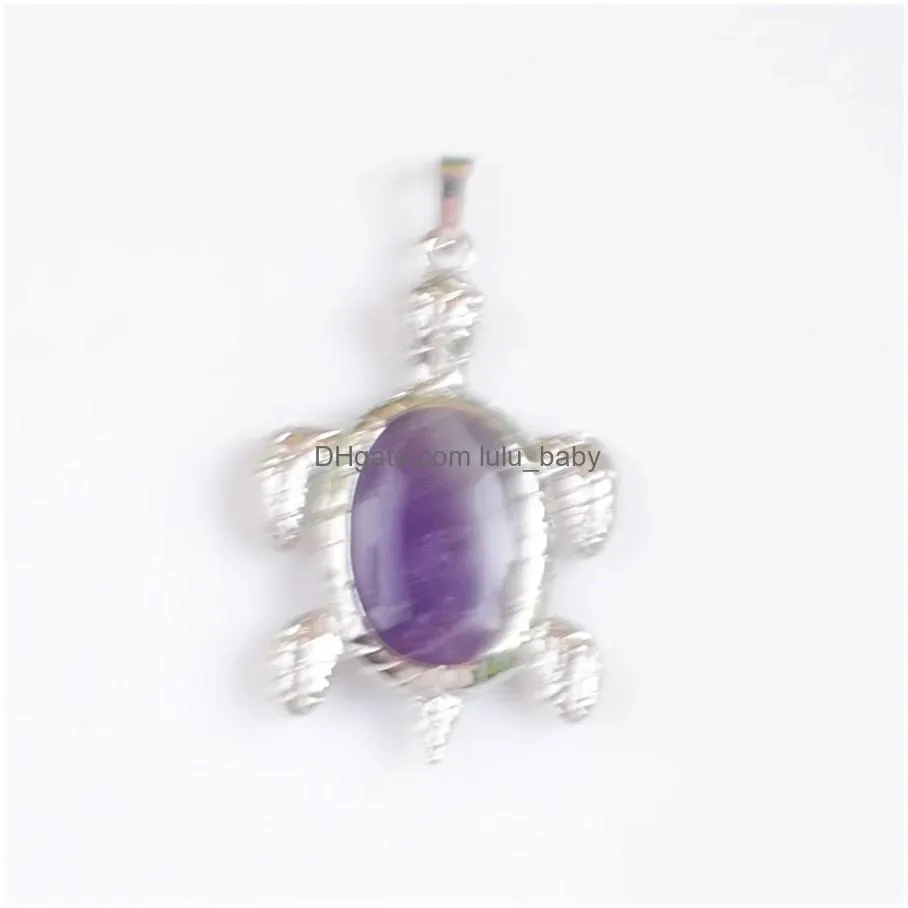 yowost natural stone tortoise pendant healing pink crystal amethysts animal turtle charm for women men party gift bn523