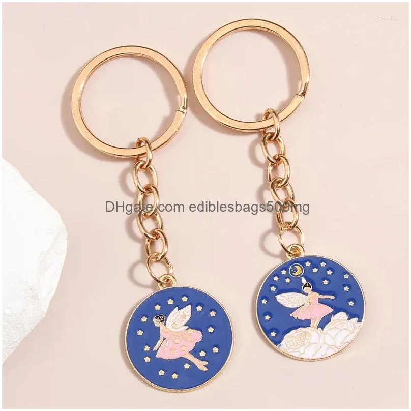 Other Home Decor Keychains 1Set2Pcs Friend Keychain Flower Fairy Key Ring Moon Star Chains Friendship Gifts For Women Girls Diy Hand Dhd8M