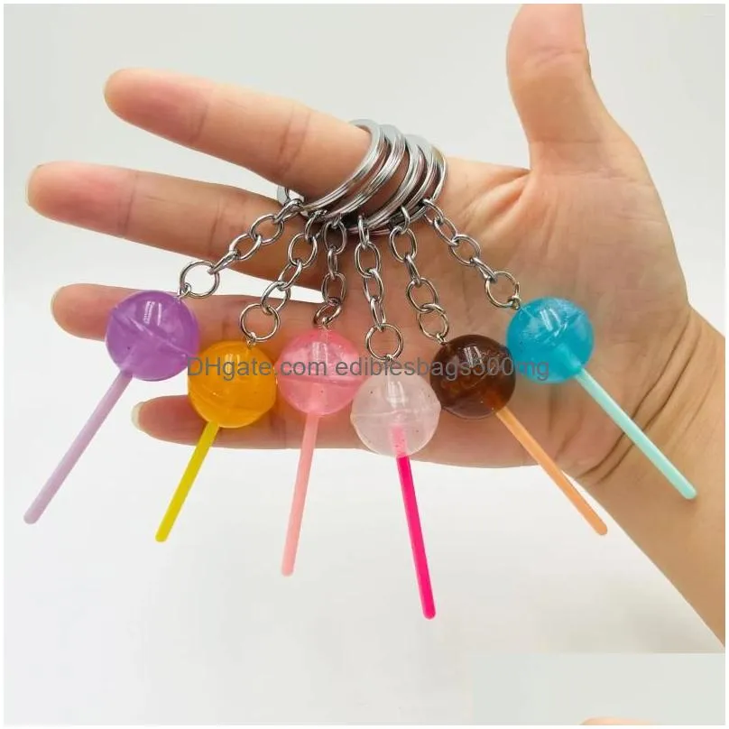 Other Home Decor Keychains 1Pcs Simation Lollipop Keychain Transparent Luminous Resin Accessories Candy Bag Ornaments Creative Gifts Dhnya