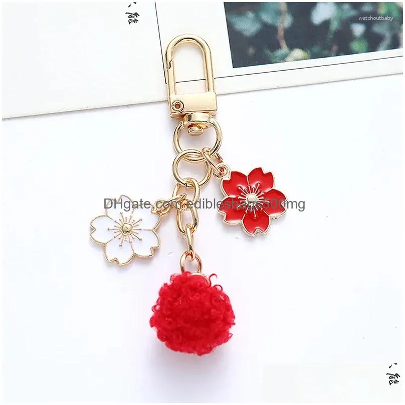 Other Home Decor Keychains Fashion Hairball Key Chain Flowers Phone Pendant Car Ring Headphone Case Charms Bag Accessories Drop Deli Dhacb