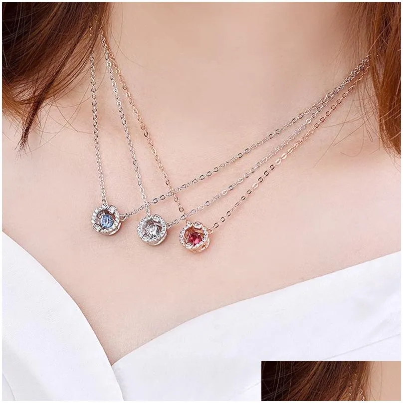 Pendant Necklaces Jewelry Necklace Mticolor Crystal Round Smart Womens Beating Heart Clavicle Drop Delivery Dhpba