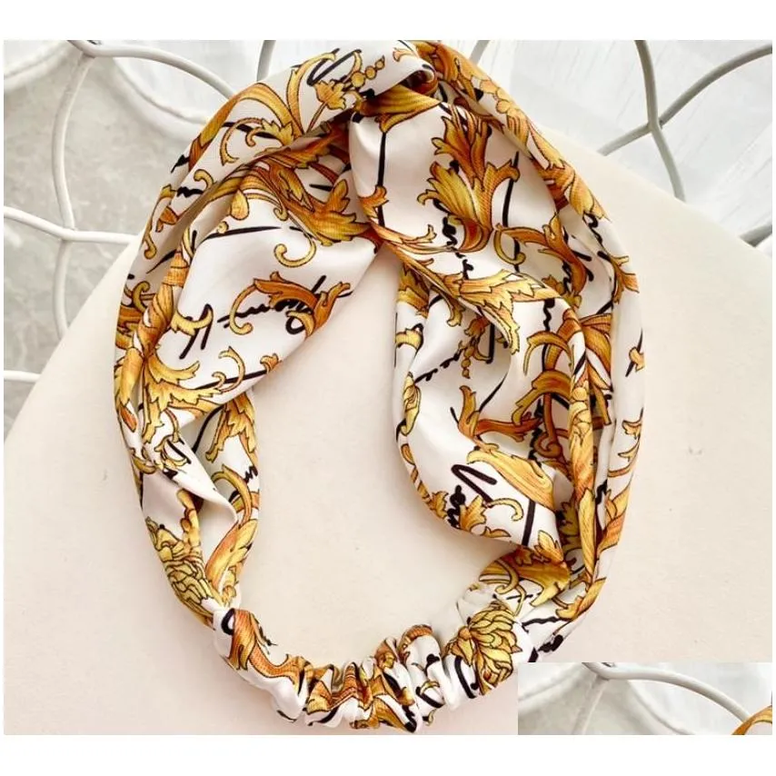 Headbands Designer Silk 2022 New Arrival Luxury Women Girls Gold Yellow Flowers Hair Bands Scarf Accessories Gifts Headwraps High Dro Dhkra