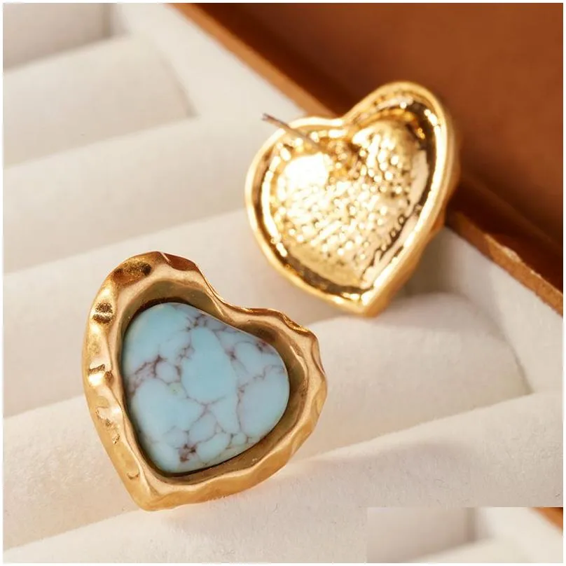 Dangle & Chandelier New Design Turquoise Retro Style Natural Stone Earring Women Heart Shaped Ear Studs Ph-892 Drop Delivery Jewelry Dhwgh