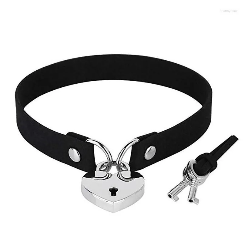Chokers Choker Punk Pu Leather Lock Key Heart Round Spike Rivet Collar Studded Necklace Body Birthday Party Gift Chocker Goth Drop Del Dhddq