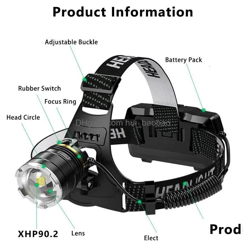 Headlamps 1000000Lm Led Headlamp Sensor X902 Headlight With Builtin Battery Flashlight Usb Rechargeable Head Lamp Torch Light Lanter Dhdi8