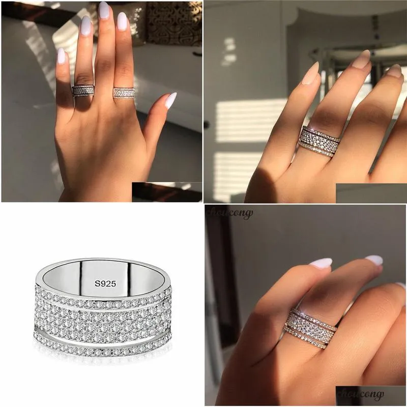 Starlight Promise Ring 925 sterling Silver five dazzling layers Diamond cz Engagement Wedding Band Rings For Women men