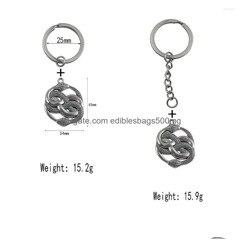 Other Home Decor Keychains Alloy Round Double Snake Key Chains Siery Animal Metal Keychain Keyring Gothic Jewelry Women Men Car Deco Dhvpm