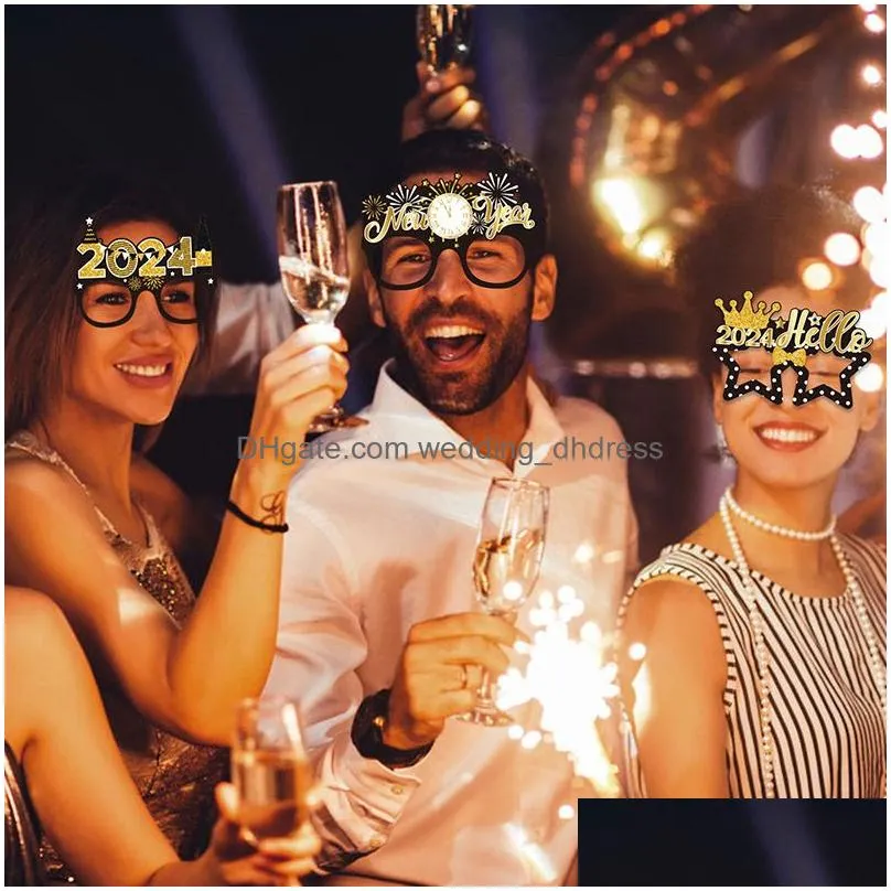 12pcs/set 2024 happy year p o frame decoration family year eve party paper glasses p o booth props navidad christmas
