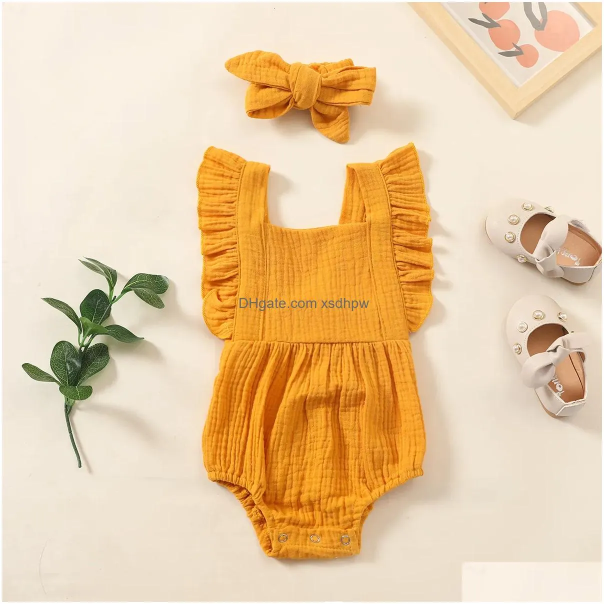 rompers summer linen baby clothes born infant girls romper headband muslin clothing 230525