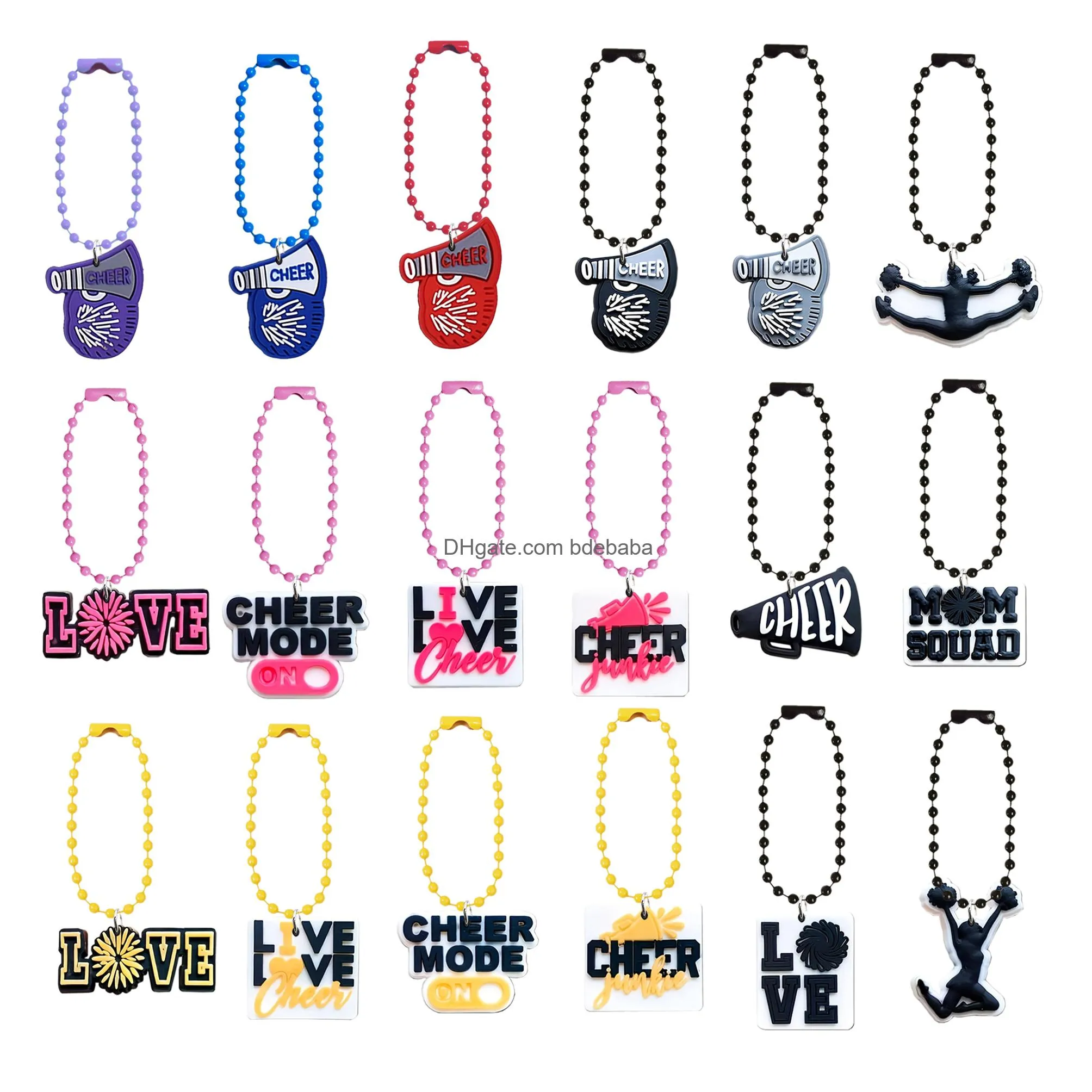 18pcs cheerleading keychain bead keychains multi color charm key ring hanging chain jewelry accessories for bags girls bracelet shoes