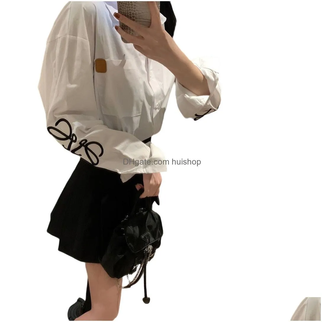 early autumn logo embroidery pocket small leather label shirt simple and fashion versatile age reducing top