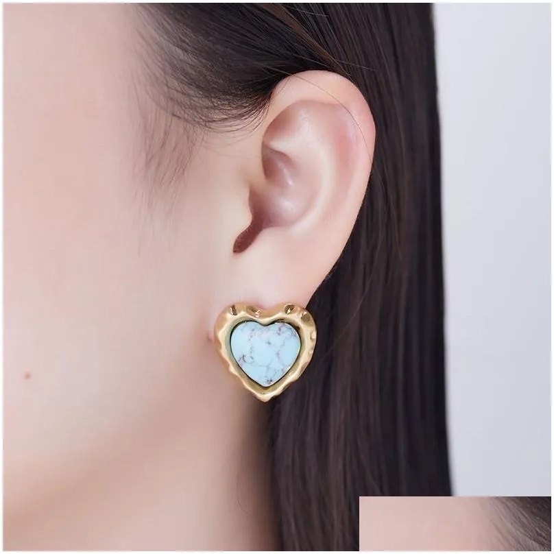 Dangle & Chandelier New Design Turquoise Retro Style Natural Stone Earring Women Heart Shaped Ear Studs Ph-892 Drop Delivery Jewelry Dhwgh