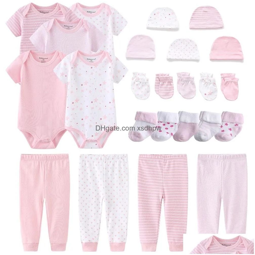 clothing sets solid color born cotton bodysuits pants gloves hats socks baby girl clothes unisex short sleeve boy bebes 230808