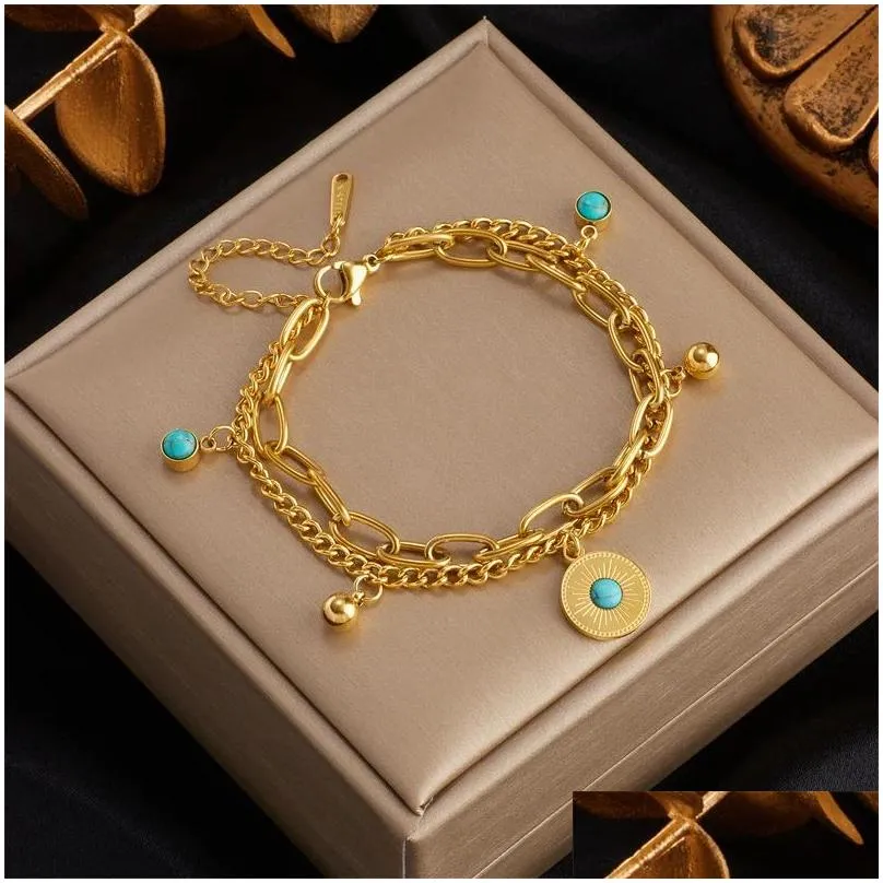 Chain 14K Yellow Gold Charm Bangle Bracelet For Women New Trend Rustproof Wrist Jewelry Party Gifts Bijoux Drop Delivery Bracelets Dhcob