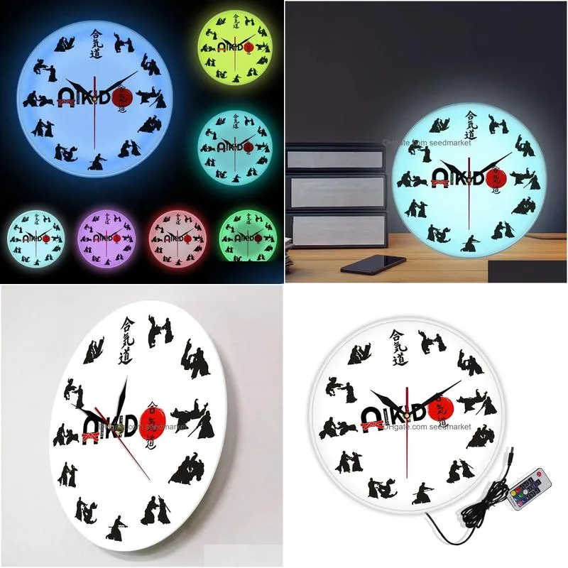 the seven virtues of bushido eastern fight style aikido wall clock japanese martial art fighting sport dojo decor silent clock