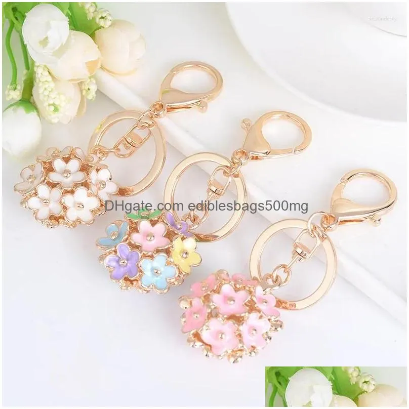 Other Home Decor Keychains Cute Chrysanthemum Flower Key Chain Keychain Bag Pendant Car Ring Gifts Drop Delivery Garden Dhgjn