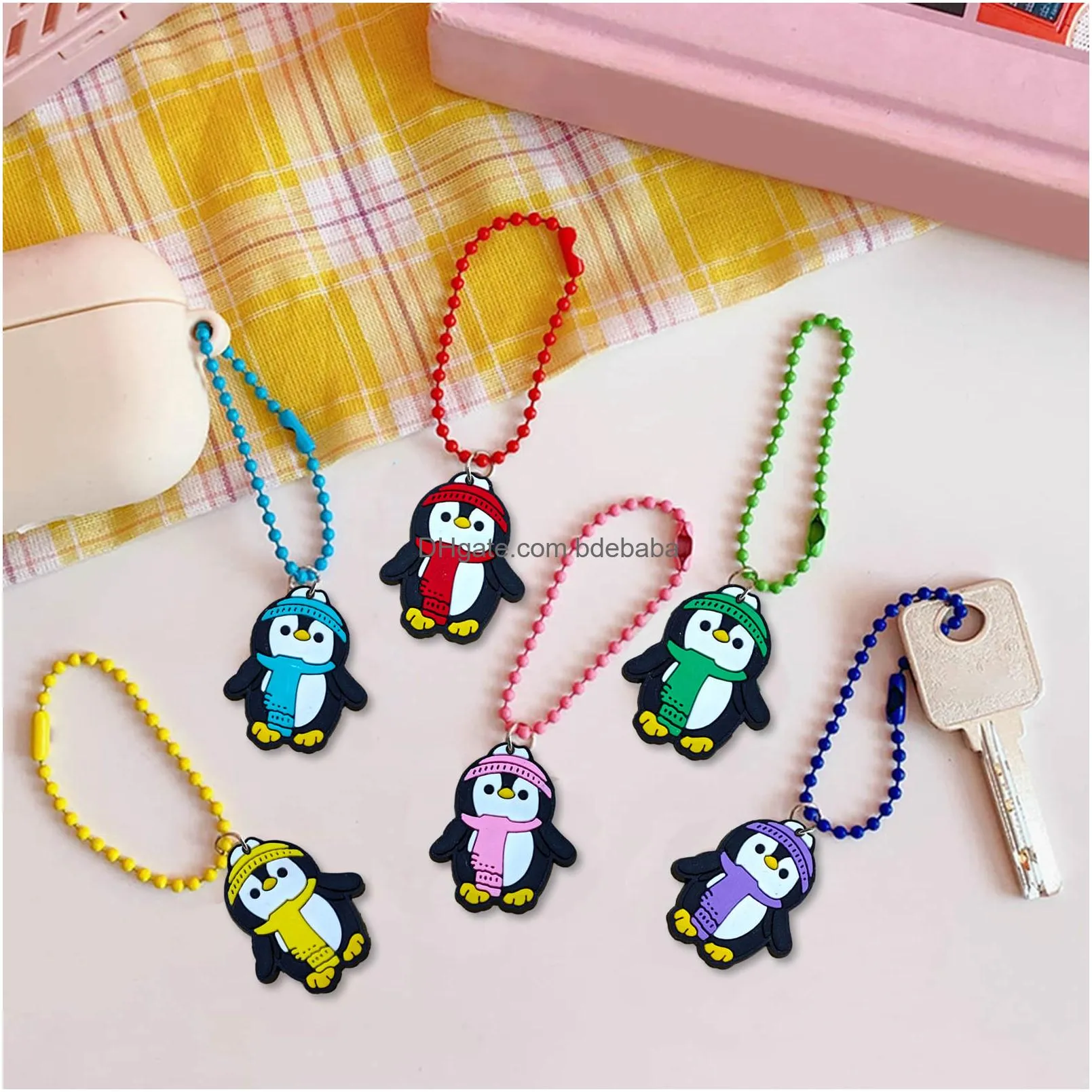 cartoon penguin series keychain key ring ball bead keychains cartoon fashion keyrings charms car key ring for women girls bag