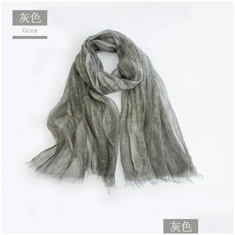 Bandanas Silk Wool Long Scarf For Women Spring Autumn Light Sheer Shawl Bufandas Luxury Real Solid Color Wrinkled Scarves Headscarf 24 Dhspc