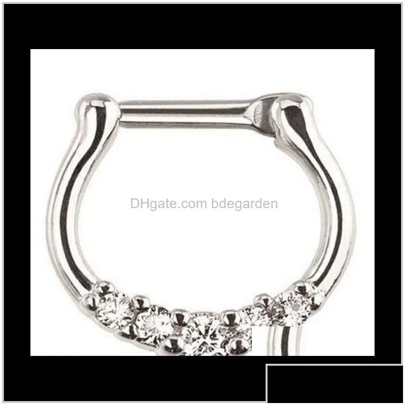 Rings Studs Jewelry Surgical Steel Septum Clicker Ring Punk Women Men Zircon Nose Hoop Body Ps0894 6Nfpc