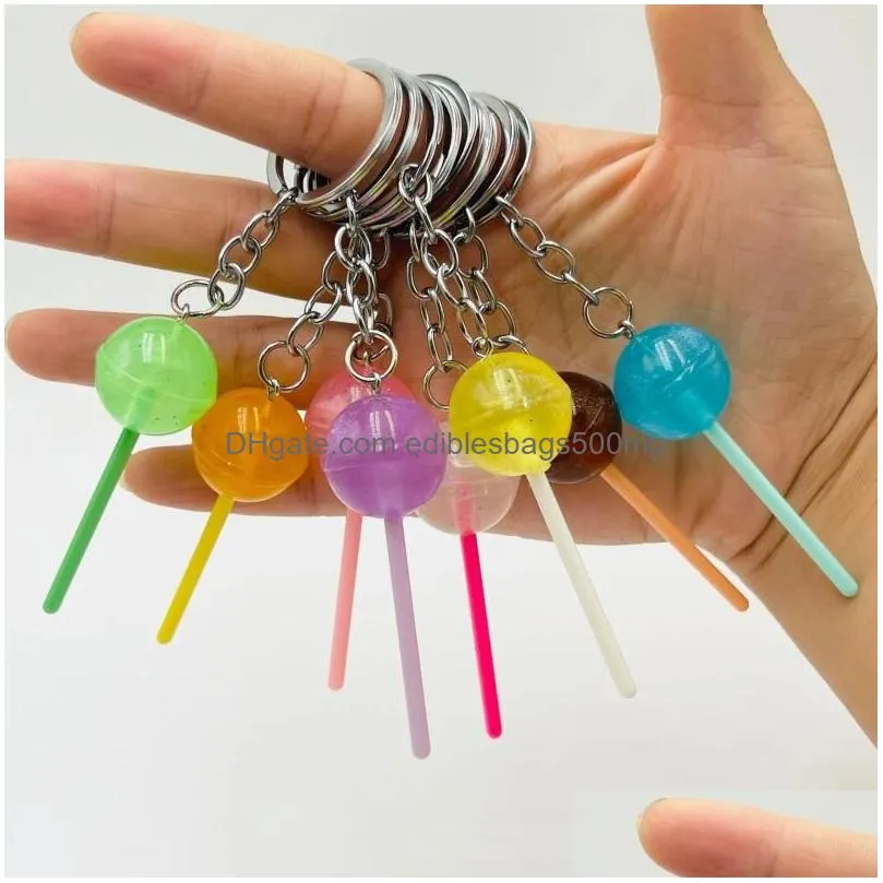 Other Home Decor Keychains 1Pcs Simation Lollipop Keychain Transparent Luminous Resin Accessories Candy Bag Ornaments Creative Gifts Dhnya