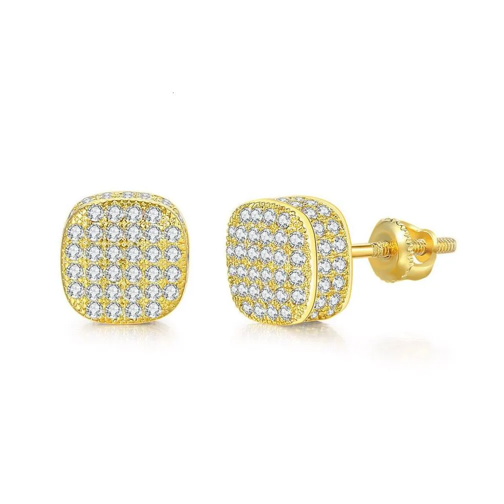 Hiphop Full Zircon Thread Earrings for Men and Women Full Diamond Gold Plated Earrings Hiphop Earrings 220125