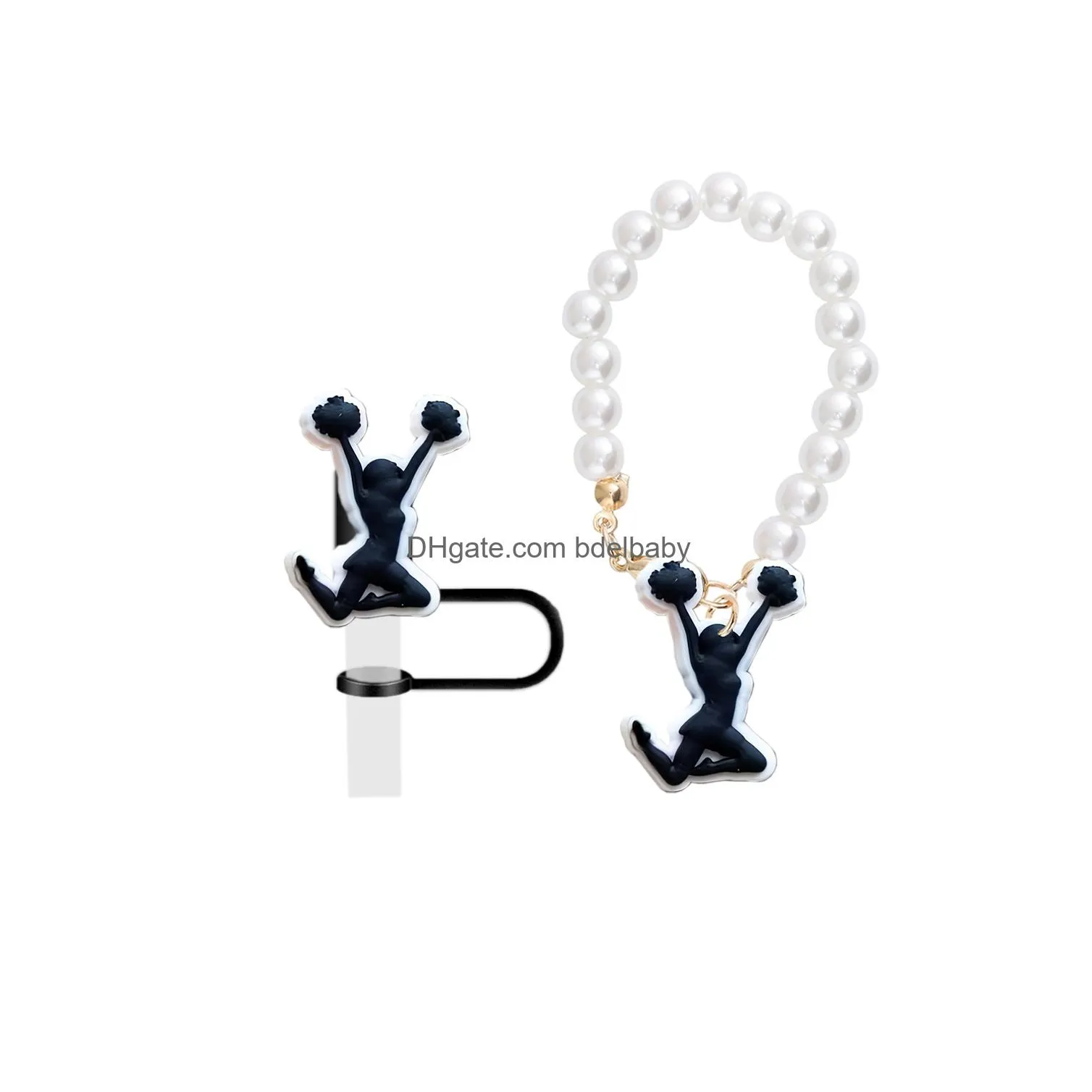  cartoon straw covers straw toppers cheerleading pearl pendant for cup drinking straws charm accessories