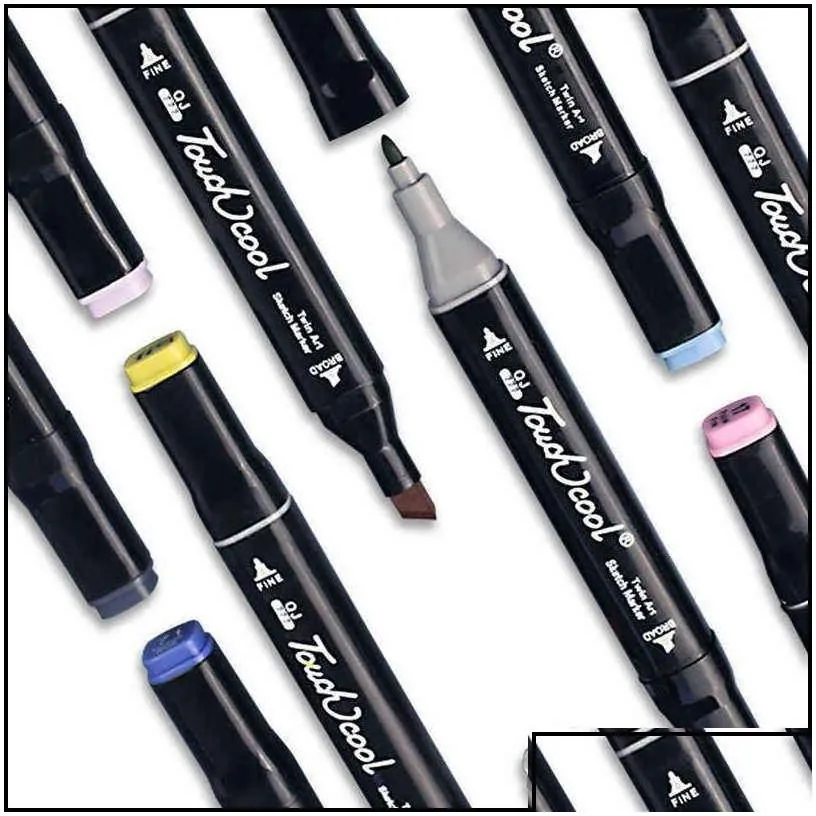 wholesale Markers Art Marker Set 12/24/30/36/40/60/80 Colors Alcohol Base S Manga Sketch Ding Pen For Dual Headed Tip 211104 Drop Delivery 202