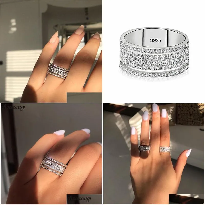 Starlight Promise Ring 925 sterling Silver five dazzling layers Diamond cz Engagement Wedding Band Rings For Women men