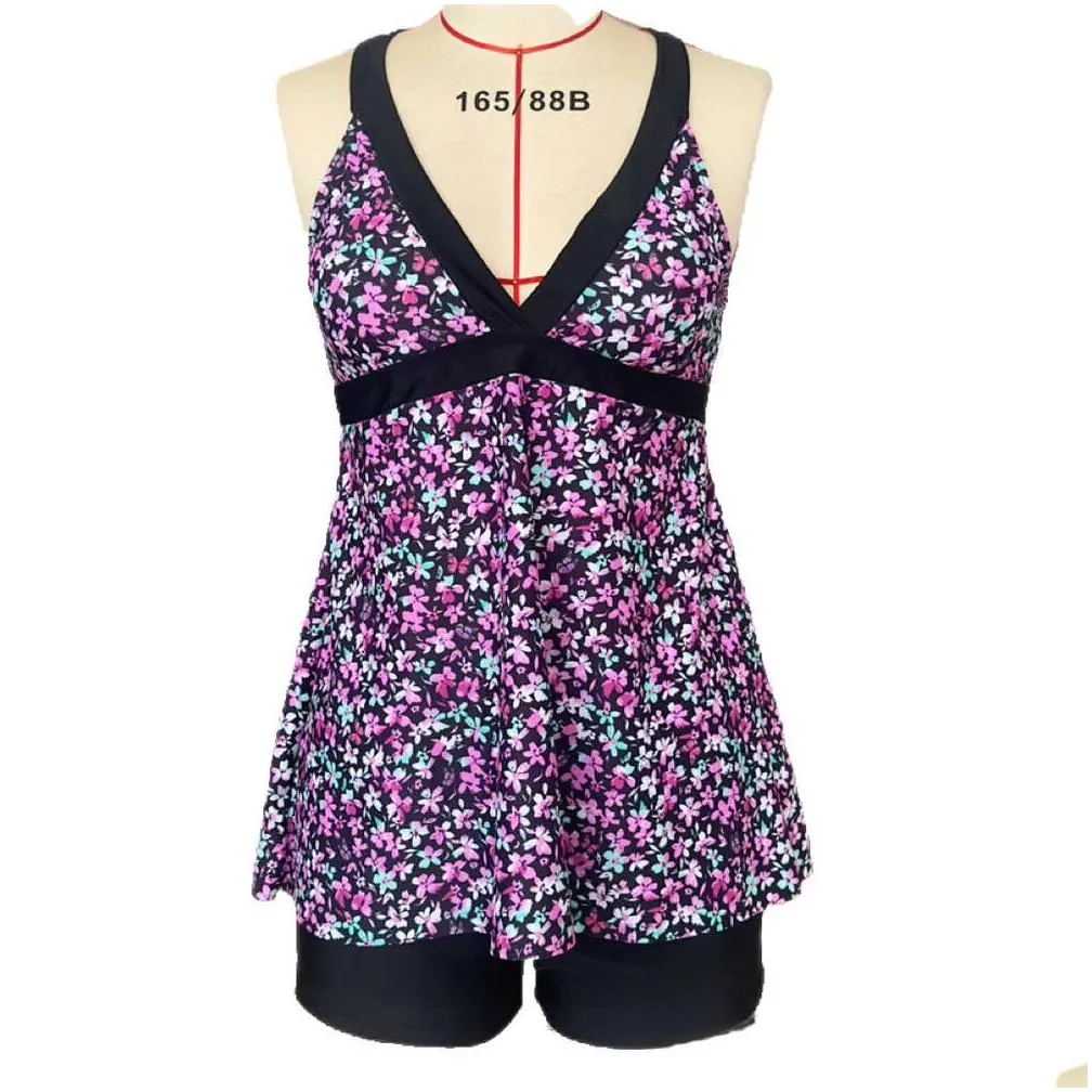 Women`S Swimwear 2024 New Split Womens Belly Ering Conservative Slimming V-Neck Printed Tankini Swimsuit Drop Delivery Apparel Clothi Dhcbn