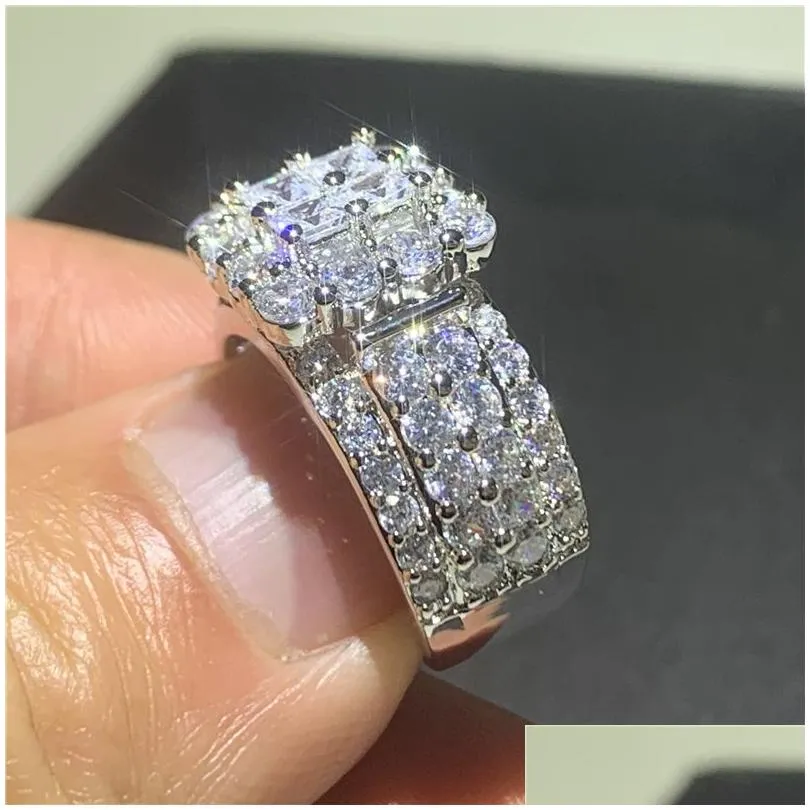 Vintage Court Ring 925 sterling Silver Square Diamond cz Promise Engagement Wedding Band Rings For Women Bridal Jewelry