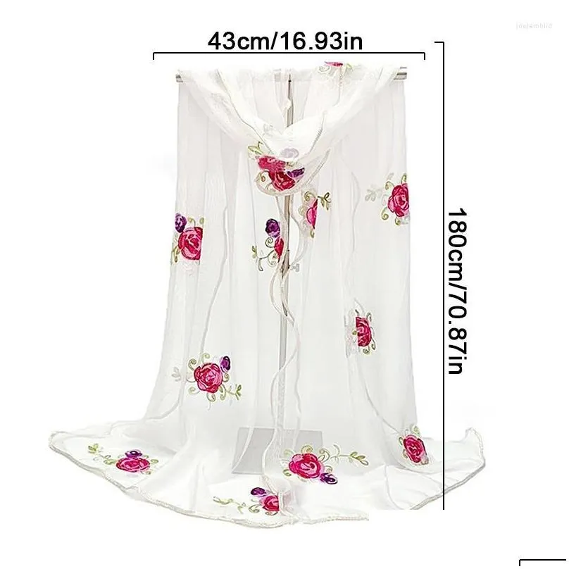 Scarves Women Lace Flower Scarf Girls Embroidery Wild Sunsn Shawl Adt Long Embroidered Scarfs Drop Delivery Dhfxd