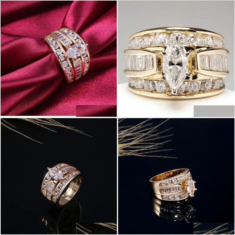 Hot Sale New Arrival Luxury Jewelry 925 Silver&Gold Fill Marquise Cut White Topaz CZ Diamond Party Women Wedding Bridal Ring for Birthday