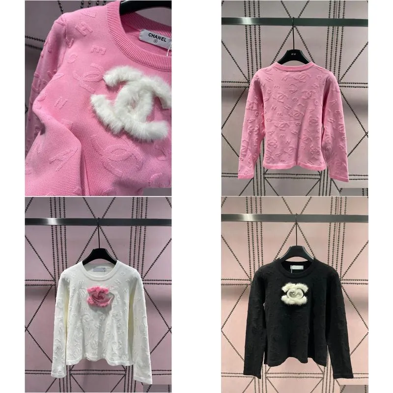 Women`S Sweaters 2023 Runway Winter Letter Pattern Knitting Fashion Fur Design Long Sleeve Casual O-Neck Women Plover Jumper Drop Del Dhvw6