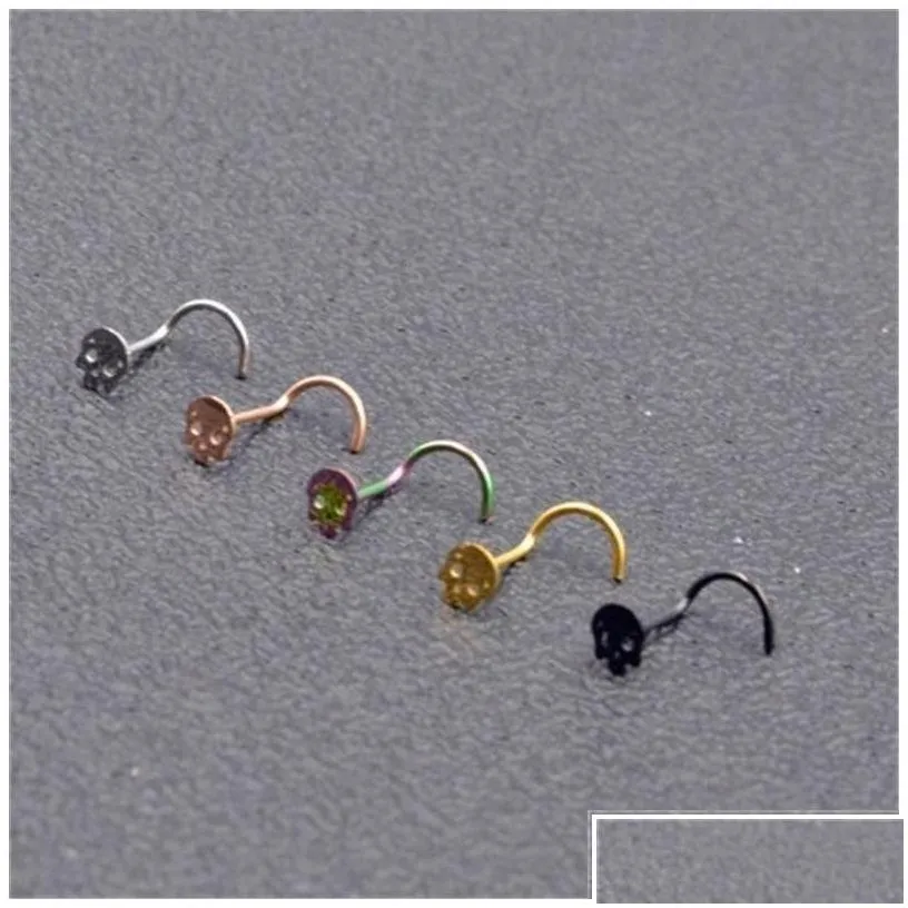 Nose Rings Studs Punk Style Skl Ring Stud Hoop Body Piercing Women Fashion Accessories 5 Colors Drop Delivery Jewelry Dhtkz
